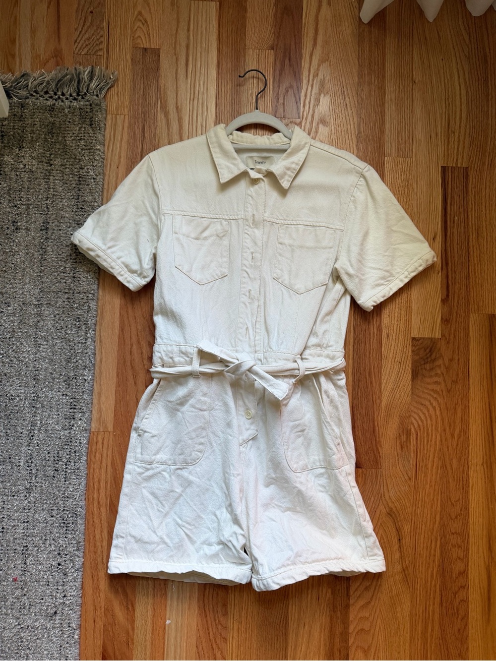 Casual Cotton Short-Sleeve Romper in Cream